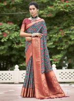 Kanjivaram Silk Red Festival Wear Floral Print Saree